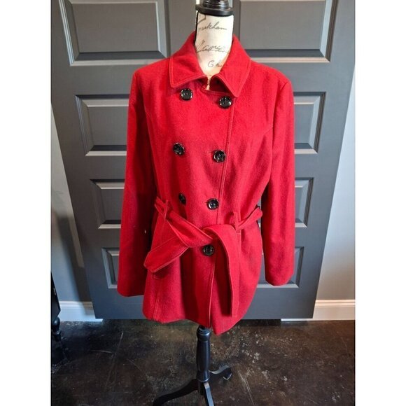 Nine West Red Wool Blend  Double Breasted Coat with Tie Belt/Pre-owned, Sz. 14 E - Picture 1 of 8